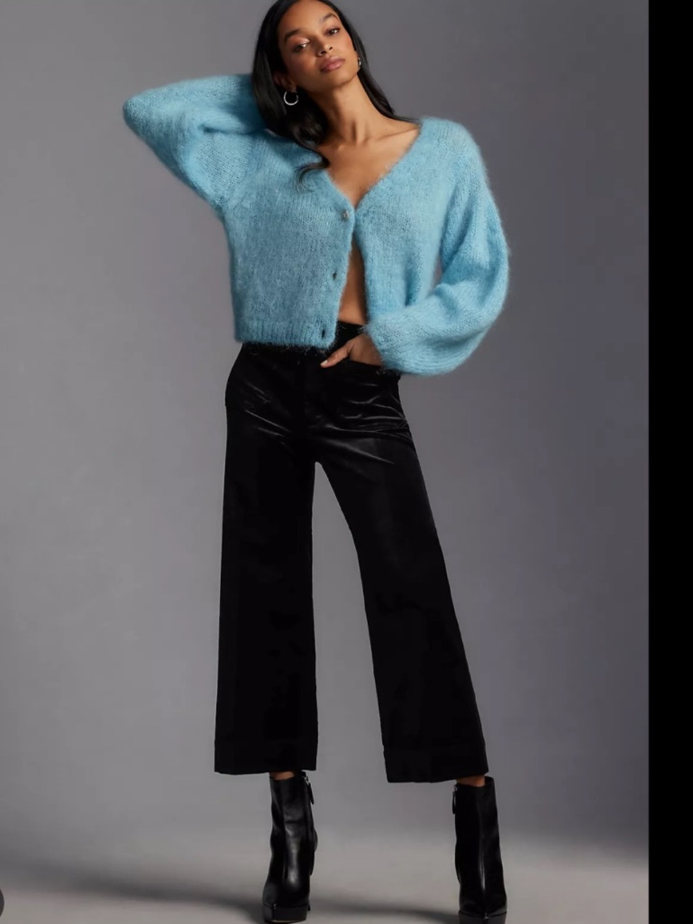 Anthropologie Maeve The Colette Black Velvet Crop Wide Leg Trouser Pants 25/0 XS